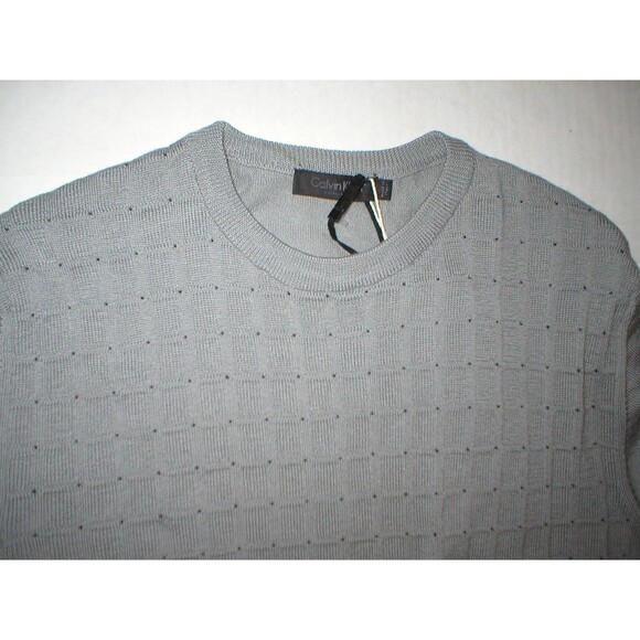 New Mens M NWT Calvin Klein Collection Merino Wool Sweater Gray Italy Squares - Picture 2 of 7